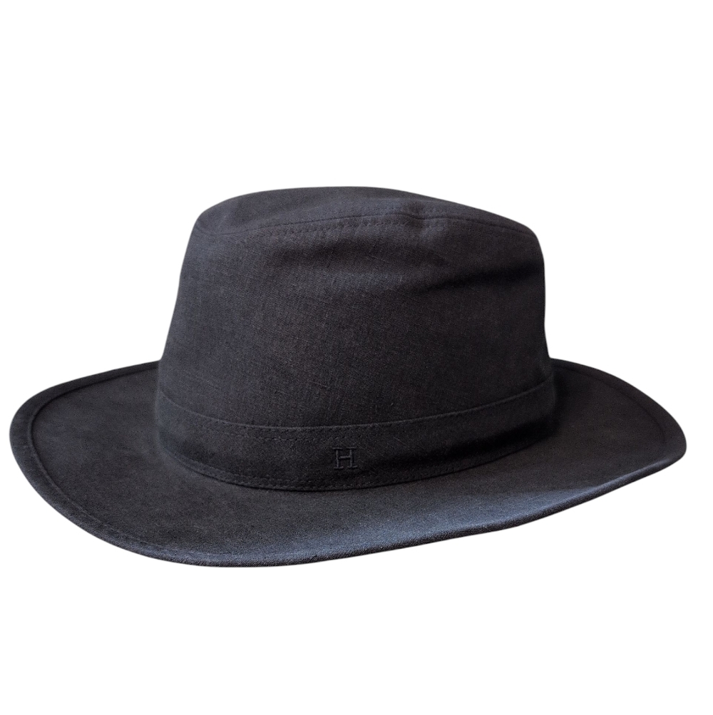 New With Tags Hermes Mens Women's Gray Black Fedora Hat Linen Derby 60 - Picture 12 of 12